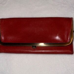 HOBO Red Leather Clutch with Gold Trim